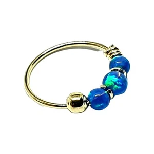 Blue Opal Gold Nose Ring 9k Gold 8mm 22g (0.6mm) 3 Opal Beads Tragus Earring - Picture 1 of 24
