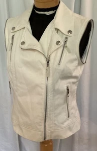 Chaqueta de mezclilla blanca BCBGeneration para mujer talla M chaleco mangas con cremallera ****LEER - Imagen 1 de 8