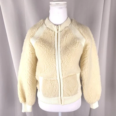Chaqueta polar Sherpa para mujer XS S crema cremallera frontal bombardero imitación piel de oveja acogedora Foto 1 de 4
