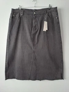 Per Una Denim Midi Rock Gr. 24 kurz schwarz Rückenschlitz roher Saum M & S W44 L35 - Bild 1 von 6