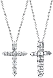 1.10/3.30 Carat Moissanite Sapphire Ruby Emerald Cross Pendant Necklace for Wome - Picture 1 of 9