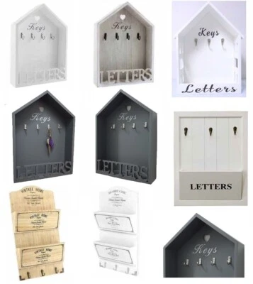 Vintage Letter Rack & Key Holder Hooks House Storage Shabby Chic Wall Mounted - Image 1 of 4