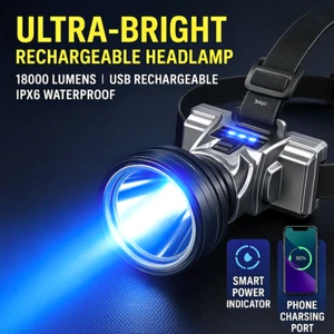 LED Lampara De Cabeza Recargable Luz De La Cabeza Linterna Para Pescar Camping - Picture 1 of 15