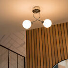 Metal Bathroom Ceiling Light Fitting Twist 2 Way Opal Glass Shade IP44 LED Bulbs