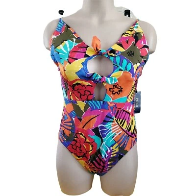 Ralph Lauren 女式热带泳装连体领带镂空 M — 第 1/3 张图片