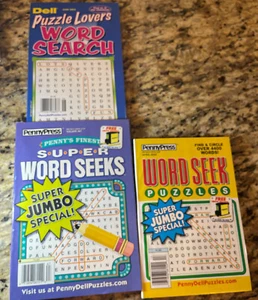 Lot 3 New Penny Press Dell Word Search Puzzle Books New/Unused No Duplicates - Picture 1 of 1