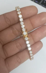 10.25Ct Lab Grown/CVD Diamond Valentine's Day Tennis Bracelet In 10K Yellow Gold - Picture 1 of 13