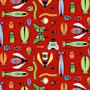 Henry Glass - Bug Bug Bug - Big Bugs - Red, Fabric BTY - Picture 1 of 5