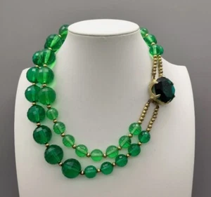 Collar Vintage Verde Facetado Lucita Declaración Mediados de Siglo Boho Chic Bohemio - Imagen 1 de 7