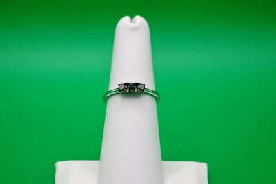 Black Diamond 0.35 ctw 3 Stone Ring in Rhodium Over Sterling Silver Size 6.0 - Image 1 of 4