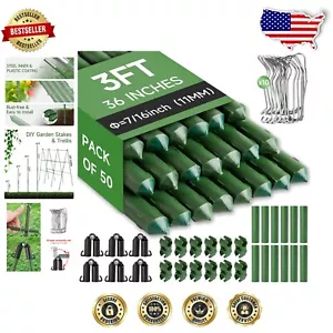 50-Pack Adjustable Garden Stakes 3ft Plant Supports for Tomatoes & Cucumbers - Picture 1 of 8