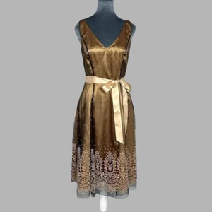 beaded adrianna papell mesh gothic boho whimsigoth ribbon belted midi dress sz 6 - Picture 1 of 8