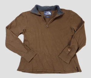 North Face Sweater Mens Medium M Brown 1/4 Zip Pullover Wool Cotton Blend Knit - Picture 1 of 11