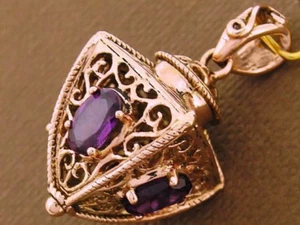 P019 Genuine 9ct 9K ROSE Gold Natural Amethyst FOB Pendant Filigree Lantern - Picture 1 of 3