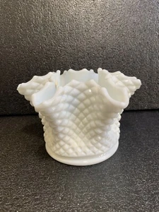 WESTMORELAND MILK GLASS ENGLISH HOBNAIL CRIMPED ROSE BOWL VASE MARKED - Picture 1 of 9