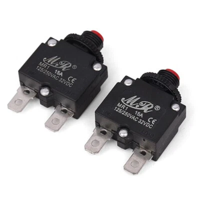 DYNITX 2Pack 15A 125/250V Push Button Reset Overload Protector Thermal Circuit Breakers