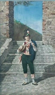 Pintura Antigua Italiana Acuarela Filippo Indoni Jr.1842-1908 Hombre Músico 2/2 Foto 1 de 4