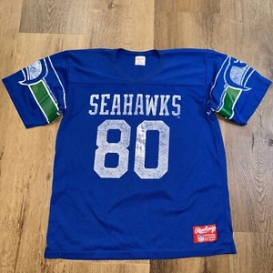 Vintage Seattle Seahawks Jersey Shirt Mens Steve Largent 80s Rawlings NFL Large - Picture 1 of 17