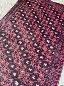 Fine Quality Handmade Afghan Accent Rug , Allover Pink & Blue Star Design, 4x6 - Picture 1 of 12