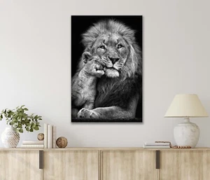 Peaceful Lion & His Cub Snuggle Together 40x60cm Canvas or Metal Print Wall Art - Bild 1 von 4