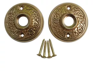 Brass Victorian Door Knob Rossettes Pair Cabinet Knob BackPlate Renovator Supply - Picture 1 of 8