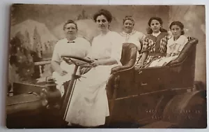 C 1910 RPPC FÜNF DAMEN TOURIST ARCADE STUDIO FOTO AUTO CAR PROP SAVIN ROCK CT - Bild 1 von 2
