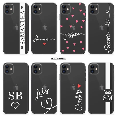 PV PERSONALISED Personalised Phone Case Clear Name Silicone Cover For iPhone 11 12 13 Pro 14 15