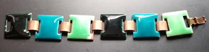 Vintage MCM 7" Blue, Green, & Black Enamel on Copper Chunky Bracelet STUNNING!  - Picture 1 of 5