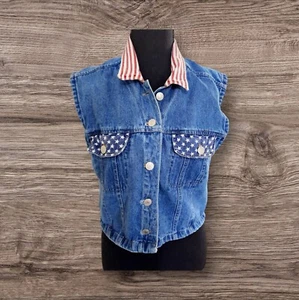 Vintage Patriotic Denim Vest Quizz Jeans - Picture 1 of 7