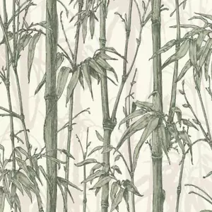 Rasch Bamboo Shimmer White/Green Metallic Wallpaper 484847 - Picture 1 of 2