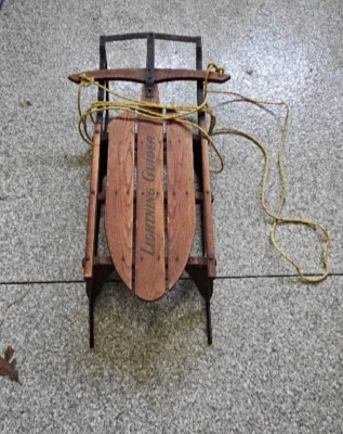 Vintage Lightning Guider Wood Sled with Pull Strap - Image 1 of 4