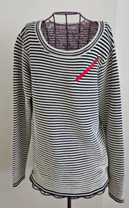 LACOSTE Womens 100% Cotton Stretch Knit White/Navy Striped Made In France XS - Picture 1 of 7