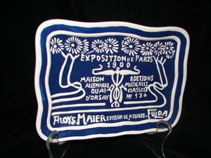 Beautiful Ceramic Classic 1900's Exposition Paris Advertising Blue Tray - Picture 1 of 2