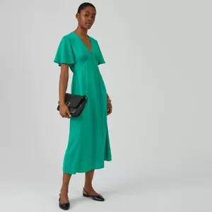 LA REDOUTE Green Satin Full Midaxi Dress with V-Neck Size UK 10 NEW RRP £54 - Picture 1 of 9