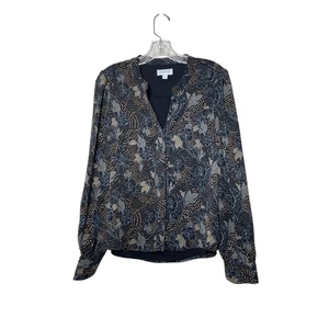 Evereve V-neck Blouse Women's Size M Dark Moody Floral Print Office Shirt Boho - Picture 1 of 6
