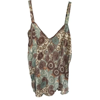 Y2K Psychedelic Silky Print Tank Top Caslon Floral Hippie Rayon Neutral Blouse - Изображение 1 из 4