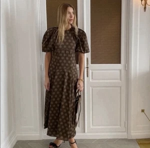 Antonio Melani Courtney Grow 6 Brown Midi Dress Puff Sleeves Long - Picture 1 of 10