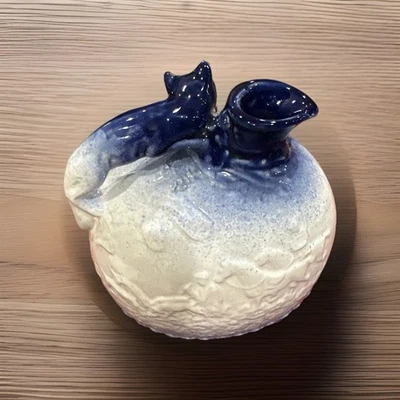 Vtg Rockingham Cobalt Blue Pottery Blue White Pitcher Jug Fox Hunt England 8” - Image 1 of 4