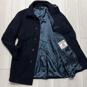 Clearance Harris Tweed Wool Coat Navy Stripe England Men's #ED ZDA - Picture 1 of 8