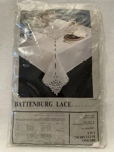 Mantel y 8 servilletas de encaje Battenburg 66” x 84” 100 % algodón blanco nuevo de colección - Imagen 1 de 11