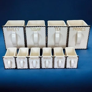 Vintage Germany DORA Ceramic Canister Spice Drawer Set Black White Art Deco - Picture 1 of 21
