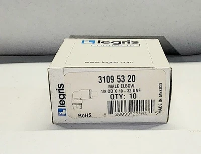 Pack of 10 Legris 3109 53 20 Fittings 1/8" Tube x 10-32 UNF NEW - Image 1 of 2