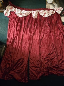 Red velvet curtain with floral lining curtain. curtain is one piece but split in - Picture 1 of 8