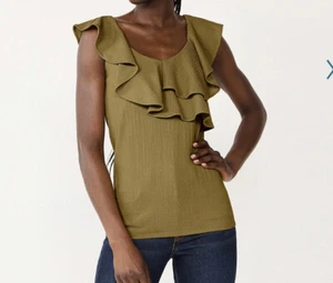 Women's Nine West Tiered Flutter Sleeveless Top medium Sergio Olive - Picture 1 of 1