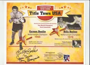 CARMEN BASILIO-BILLY BACKUS-TONY GRAZIANO SIGNIERTER GEDENKARTIKEL #61/100 - Bild 1 von 2