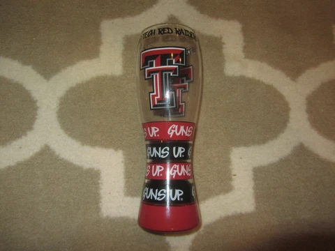 NEW 2014 Texas Tech Red Raiders Hand Painted Clear Beer Glass Gameday Outfitters Cover