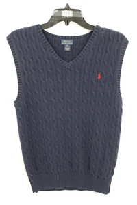 Polo Ralph Lauren Sweater Boys XLarge (18-20) Navy Cable Knit Vest Sleeveless - Picture 1 of 7