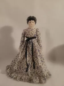 Vintage Mark Farmer China Head Doll 12" Blue White Floral Dress Marked - Picture 1 of 16