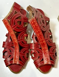 Womens Spring Step Flourish Gladiator Red Leather Slingback Heel Sandals Size 39 - Picture 1 of 8