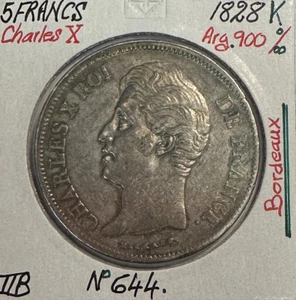 5 FRANCS CHARLES X (1828 K) Pièce de Monnaie en Argent // Qualité : TTB - Picture 1 of 2
